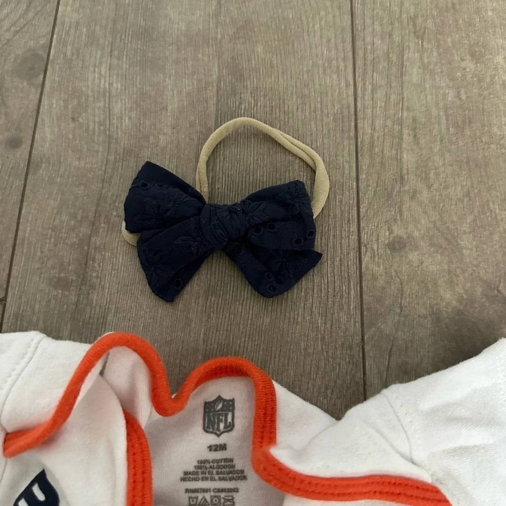 NFL 12 month Broncos football Baby Bodysuit & Matching Hairpiece